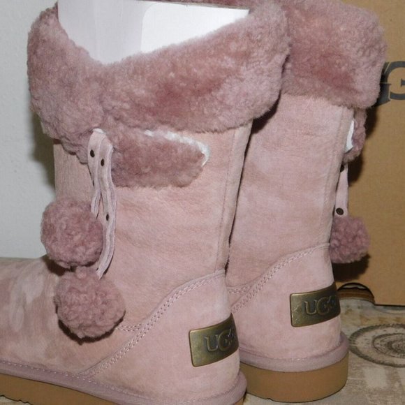 NEW WOMENS SZ 7 DUSK PINK UGG PLUMDALE CUFF SUEDE SHEEPSKIN BOOTS 1102933 - Picture 4 of 6